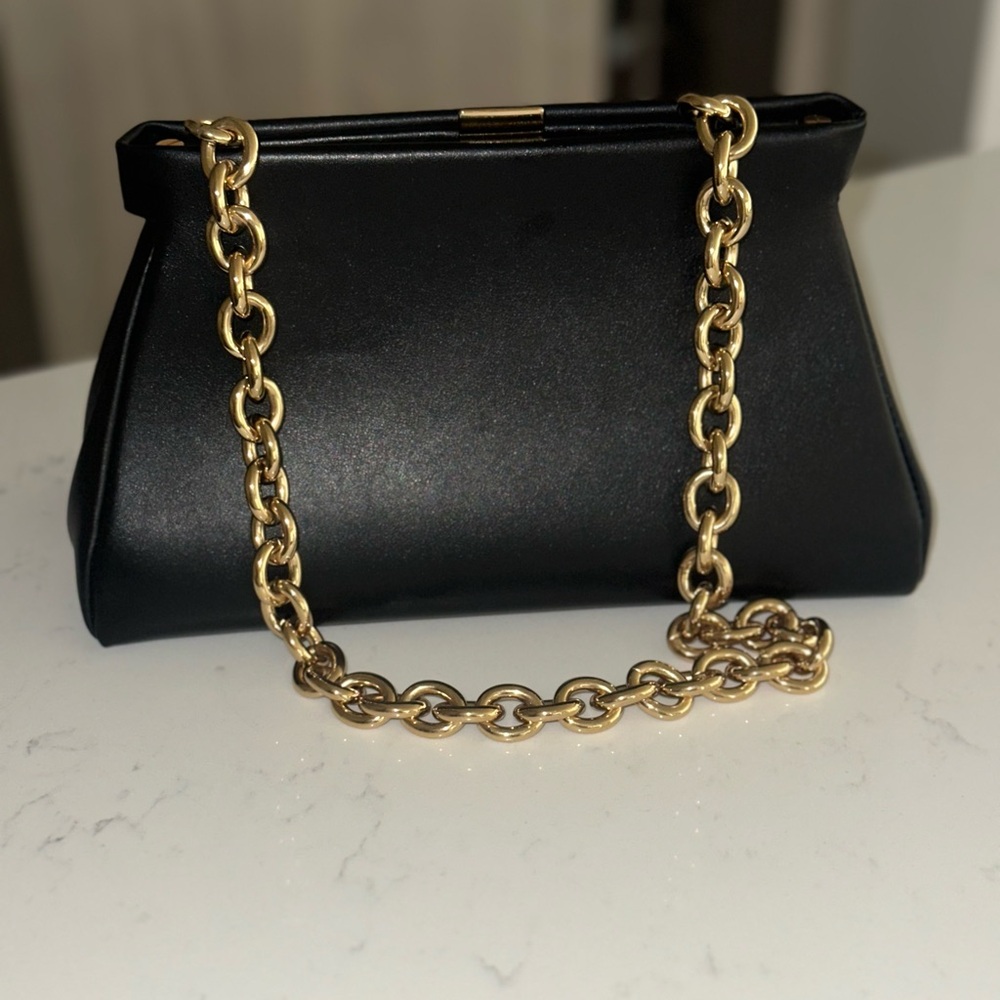DeMellier Black and Gold Clutch with Sleek Design - Picture 2 of 8